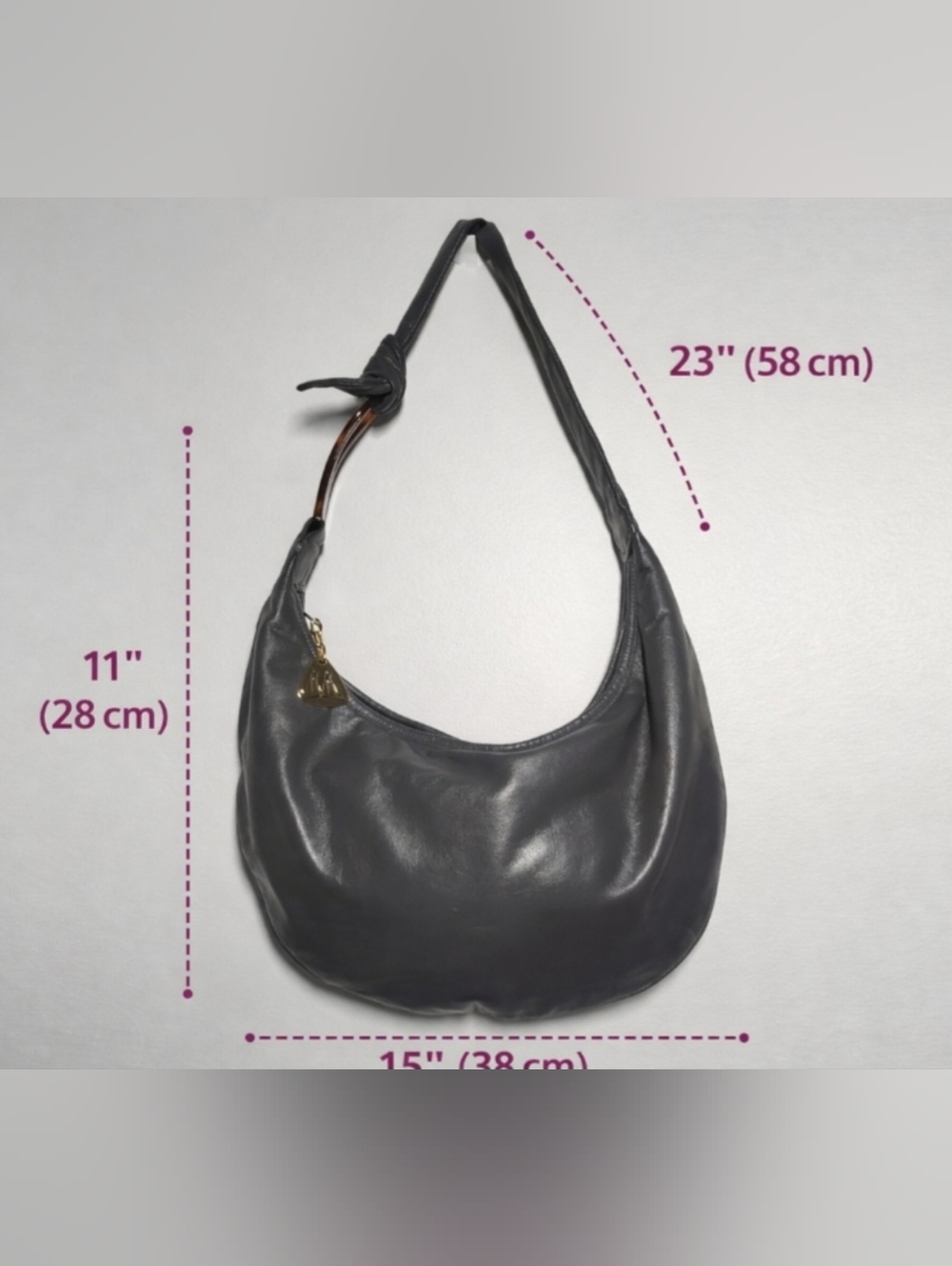 Sleek Dark Gray Hobo Shoulder Bag with Gold Charm - Picture 10 of 10